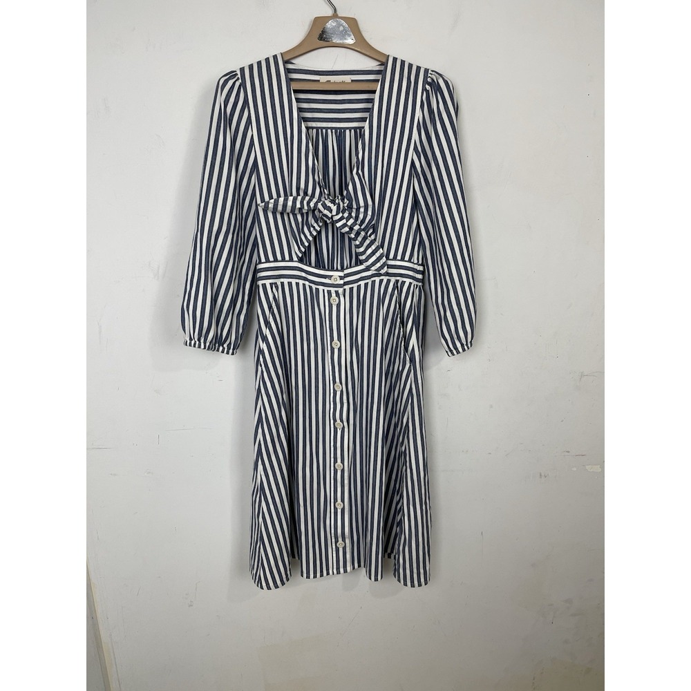 Madewell Womens Dress 8 Blue Beachy Preppy Coastal Shimmer Striped Midi